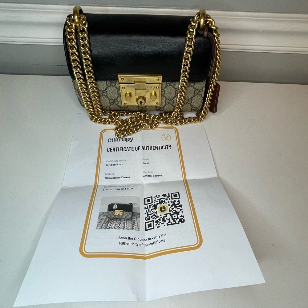 Gucci - GG PADLOCK Supreme SMALL SHOULDER Crossbody with COA Black Biege - Picture 12 of 16
